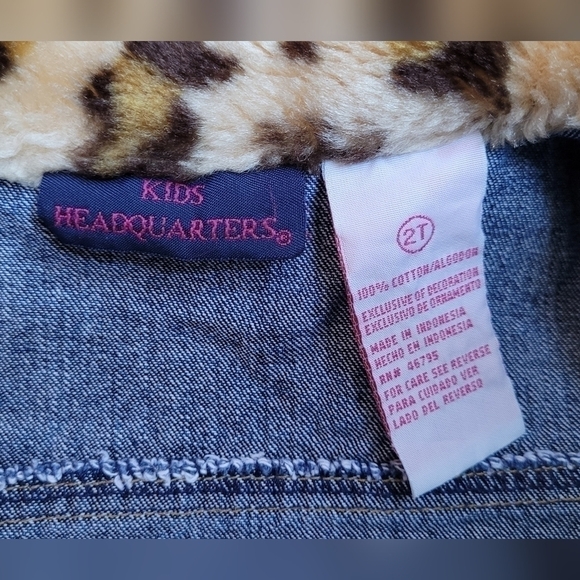 Vintage Jean Jacket Kids Headquarters 2T faux fur trim flower appliqué - Picture 4 of 6